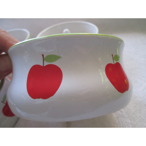 Four 4 1/2" apple bakers, ceramic, red apple design 2" tall - Picture 5 of 7
